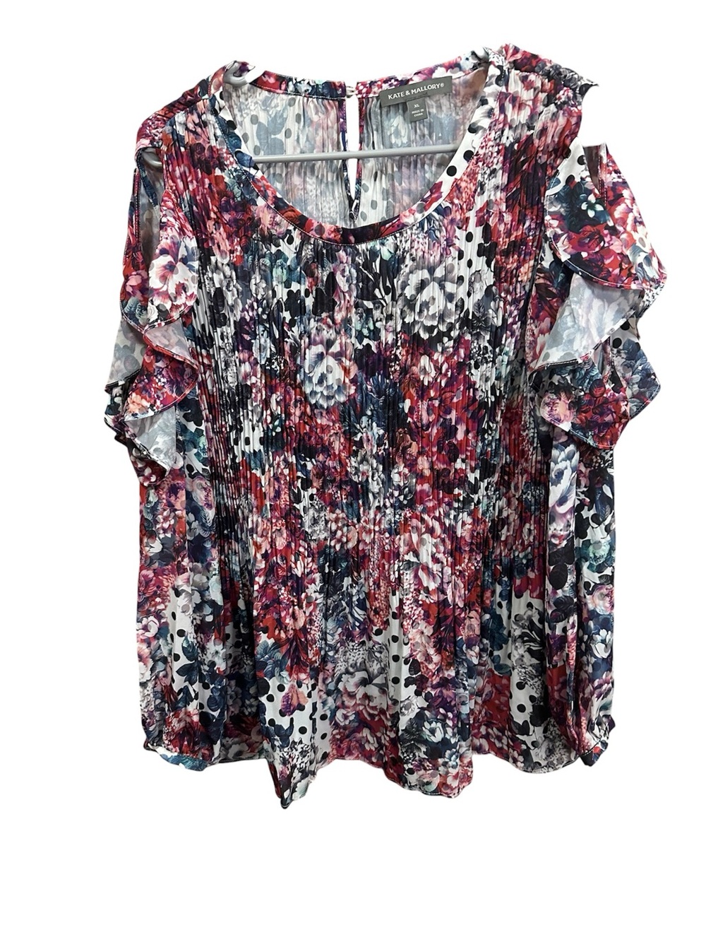 Kate And Mallory Colorful Floral Cold Shoulder Blouse XL